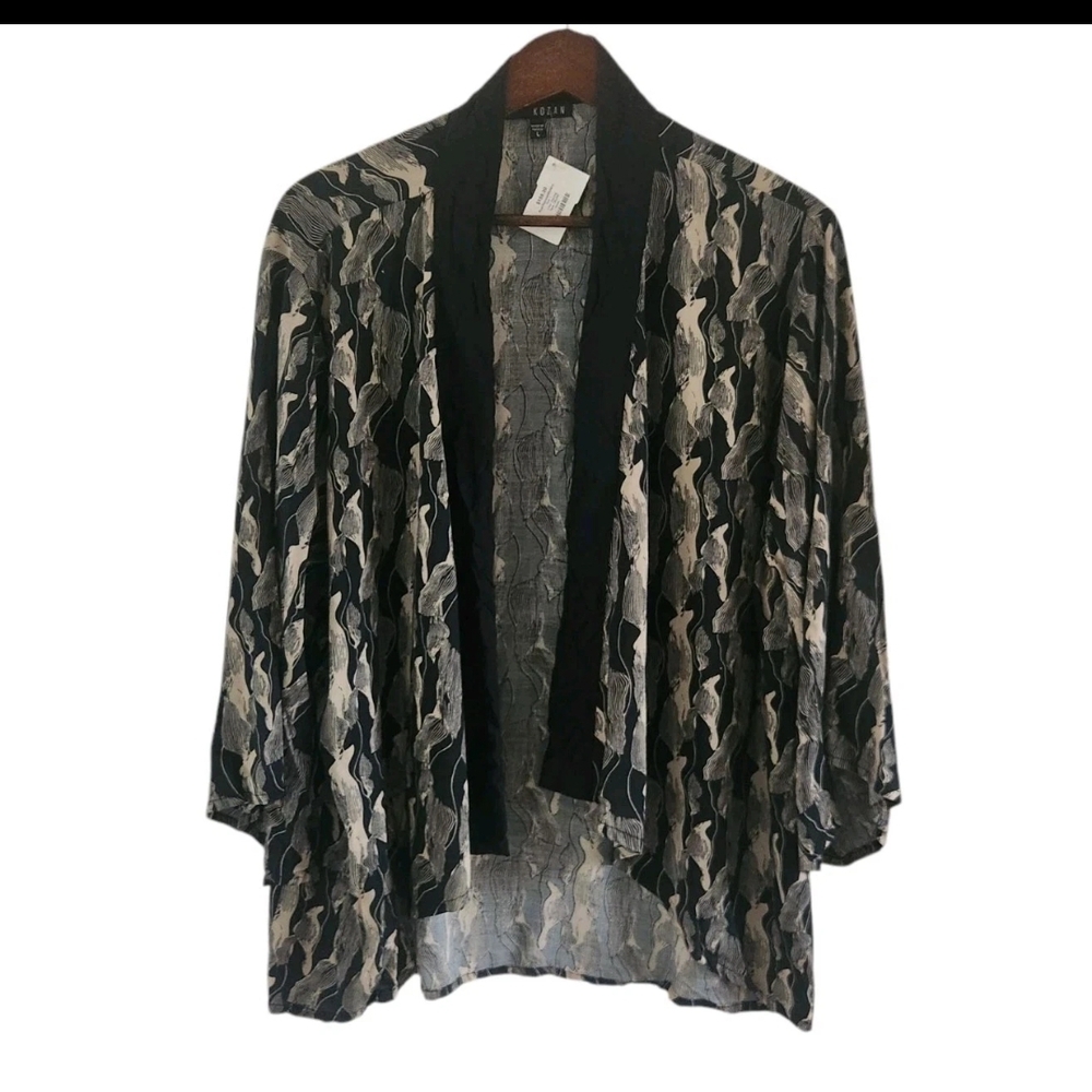 Kozan Black Beige Kendall Bolero Dancing Open Cardigan Wide Sleeves Women Size L